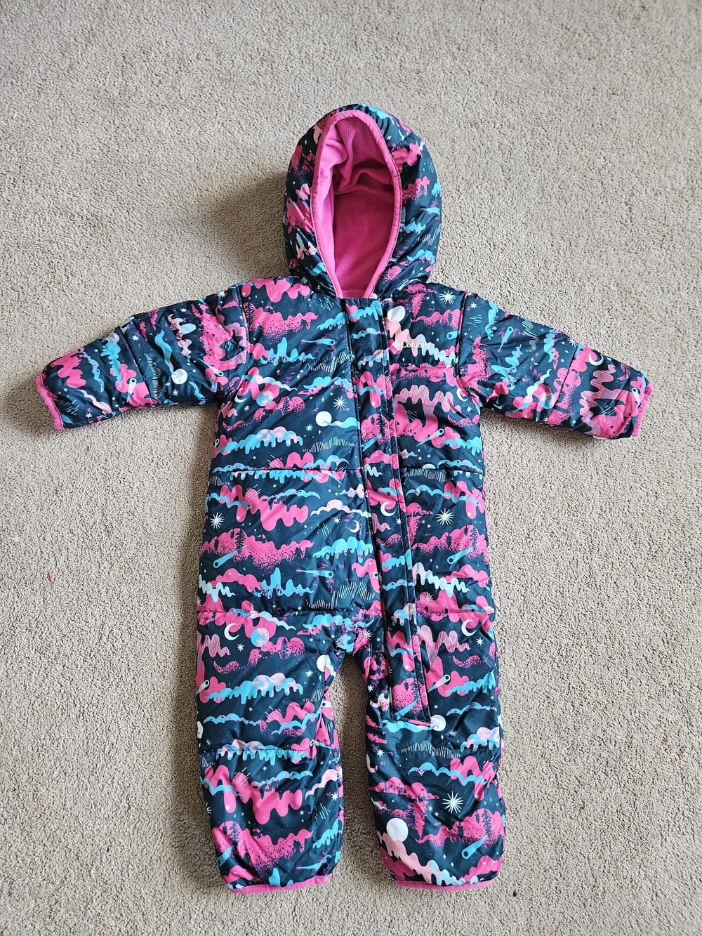 Columbia Pink & Teal Patterned Hooded One-Piece Snow Suit
